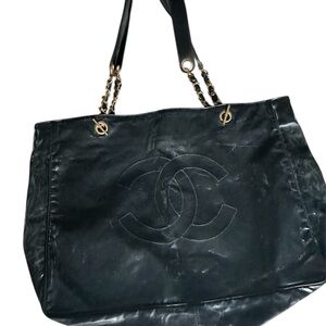 Chanel large Black patent Leather Tote Bag